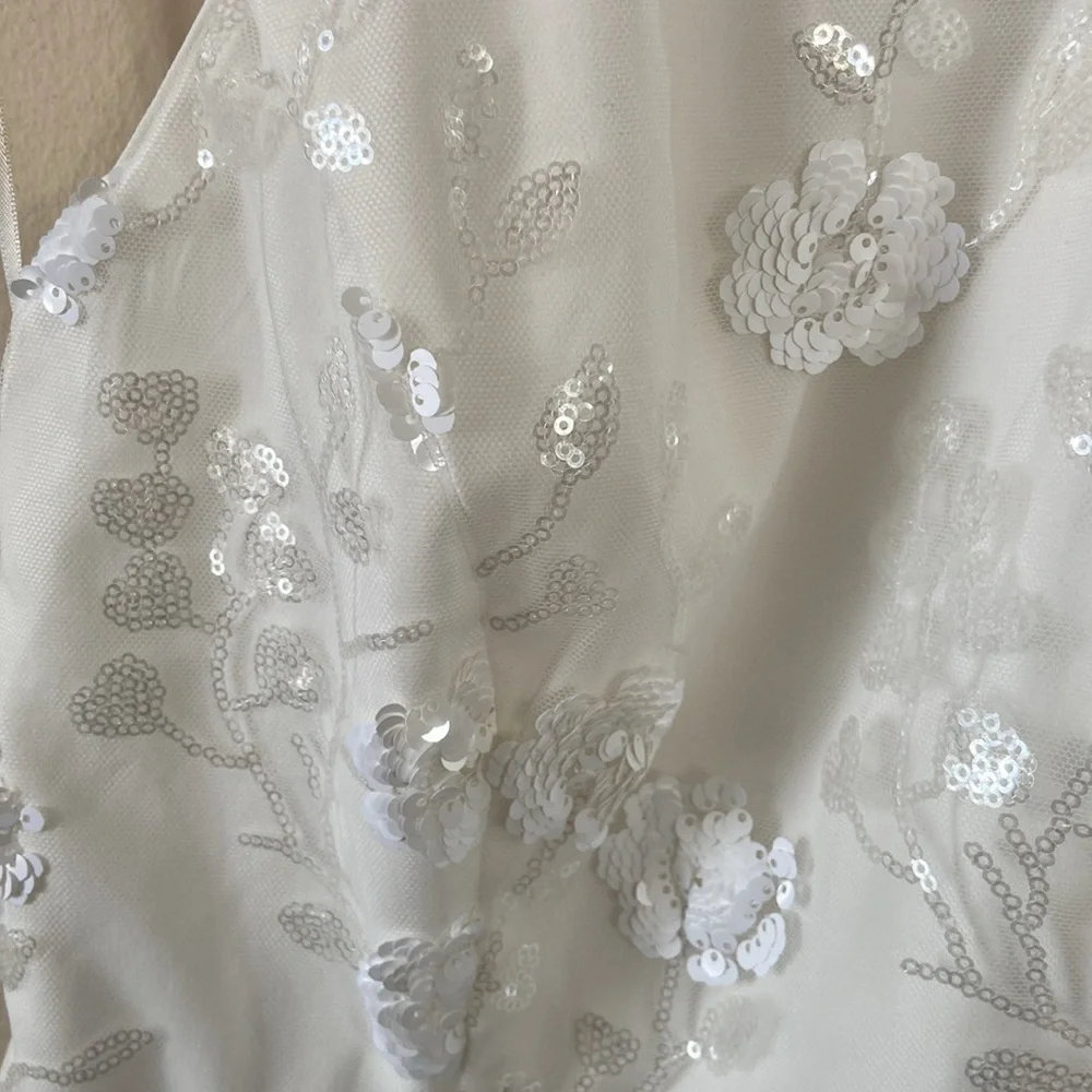 New Milly White Sequin Harriet Flora Floral Halter Top Mini Dress Sparkly Small - Picture 4 of 11